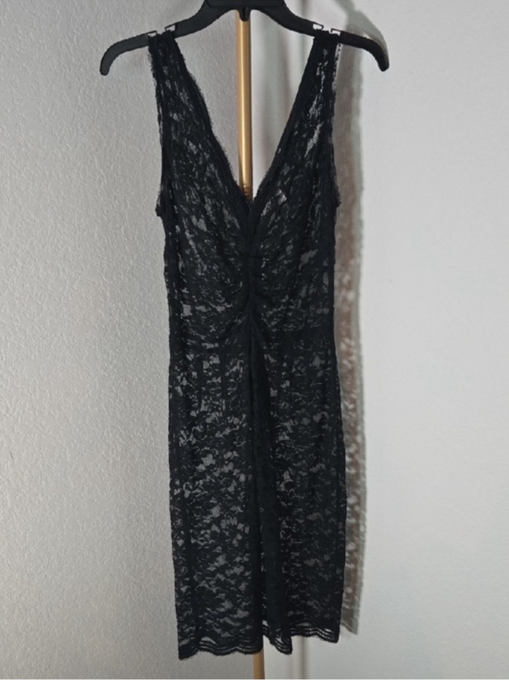 Women's Calvin Klein V-Neck See Through Lace Front & Back Dress, Black, Sz 6